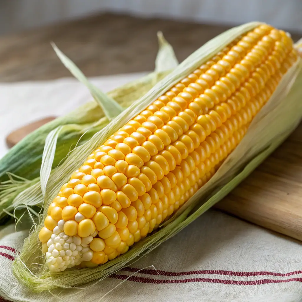 A close-up image of fresh, yellow corn on the cob.