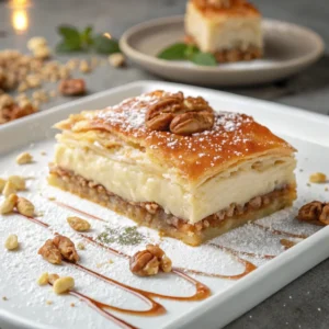 Baklava Cheesecake - A rich fusion of creamy cheesecake and crispy, nutty baklava layers