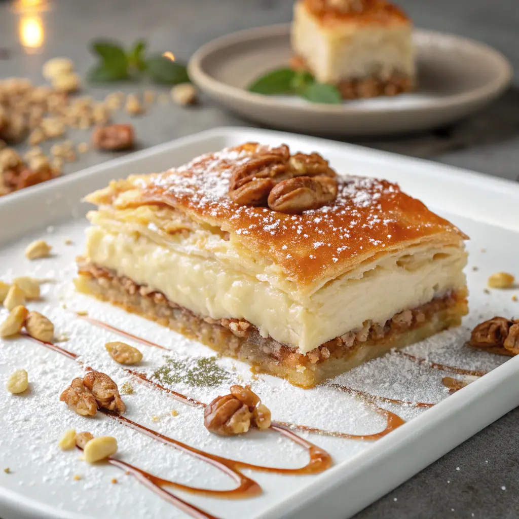 Baklava Cheesecake - A rich fusion of creamy cheesecake and crispy, nutty baklava layers