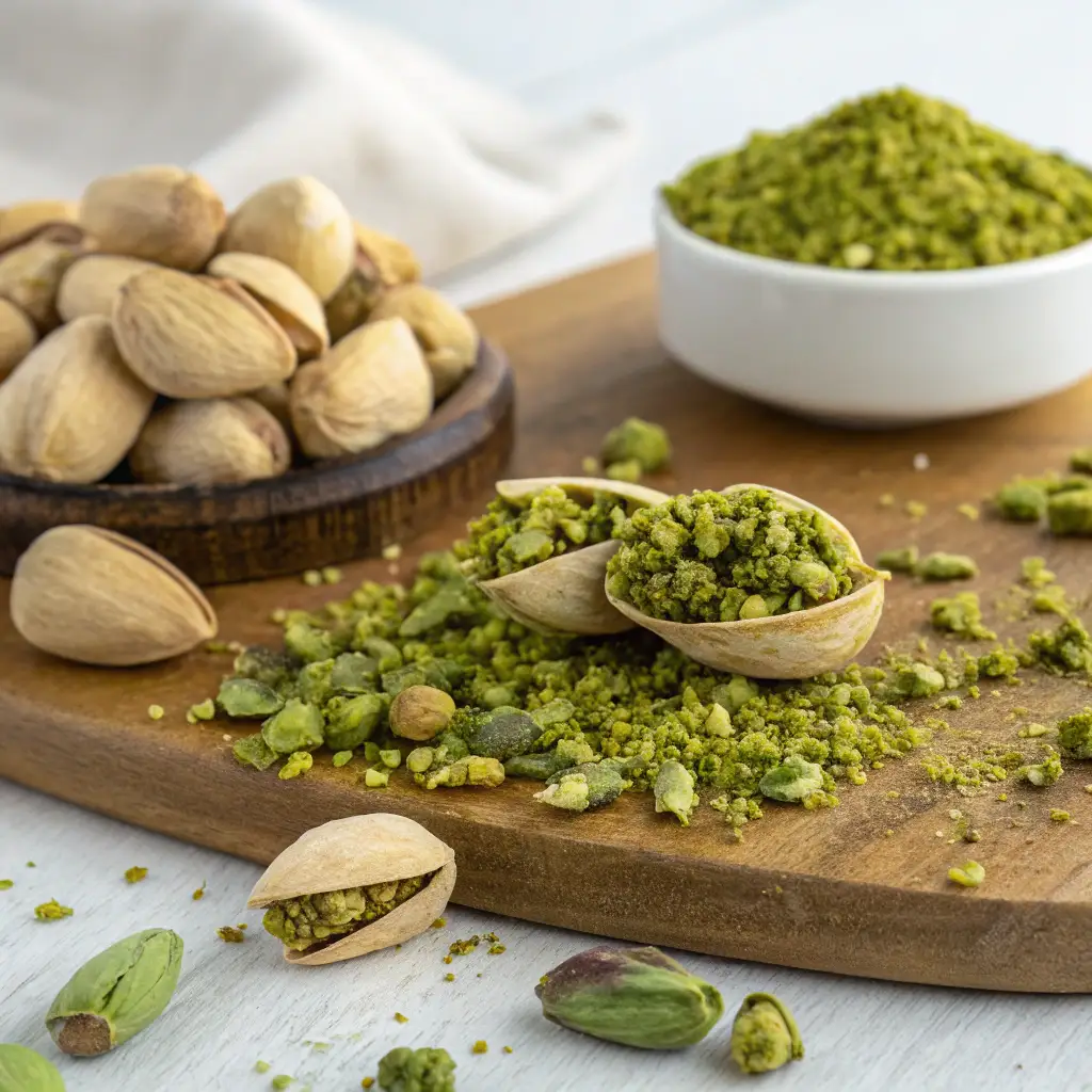 A luxurious chocolate bar from Dubai, filled with pistachio cream and crispy kadaïf strands, offering a rich and unique flavor experience.